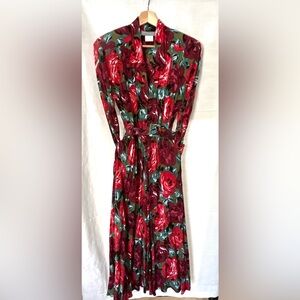Vintage 1980's Carol Anderson Collared Belted Colorful Floral Women's Dress